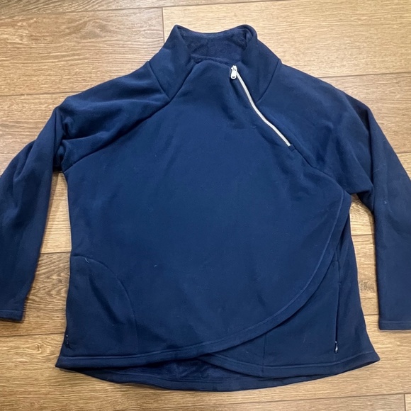 Athleta Cozy Karm Asym Pullover Fleece Navy Blue Sz 2X Cozy Soft Sweatshirt - Picture 2 of 13